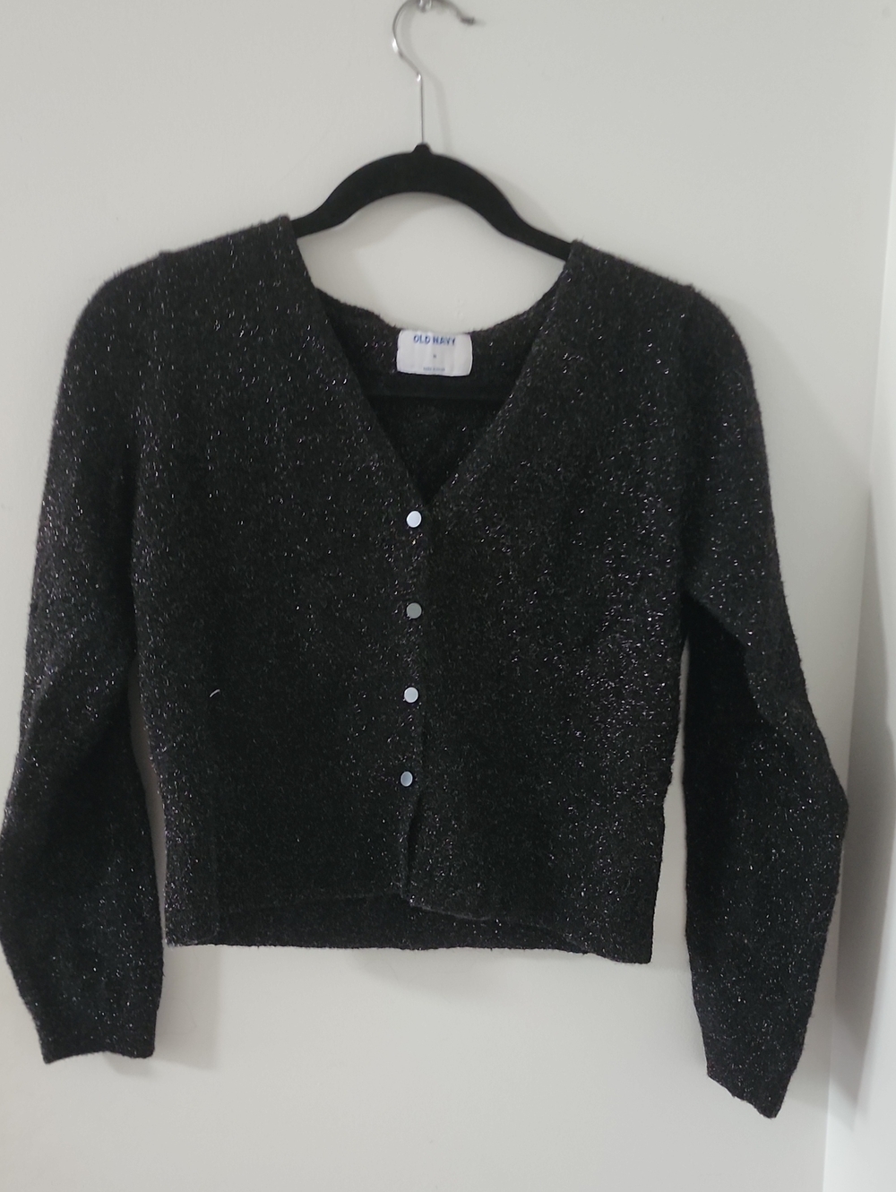 Old Navy Black Metallic Sparkle V-Neck Cardigan